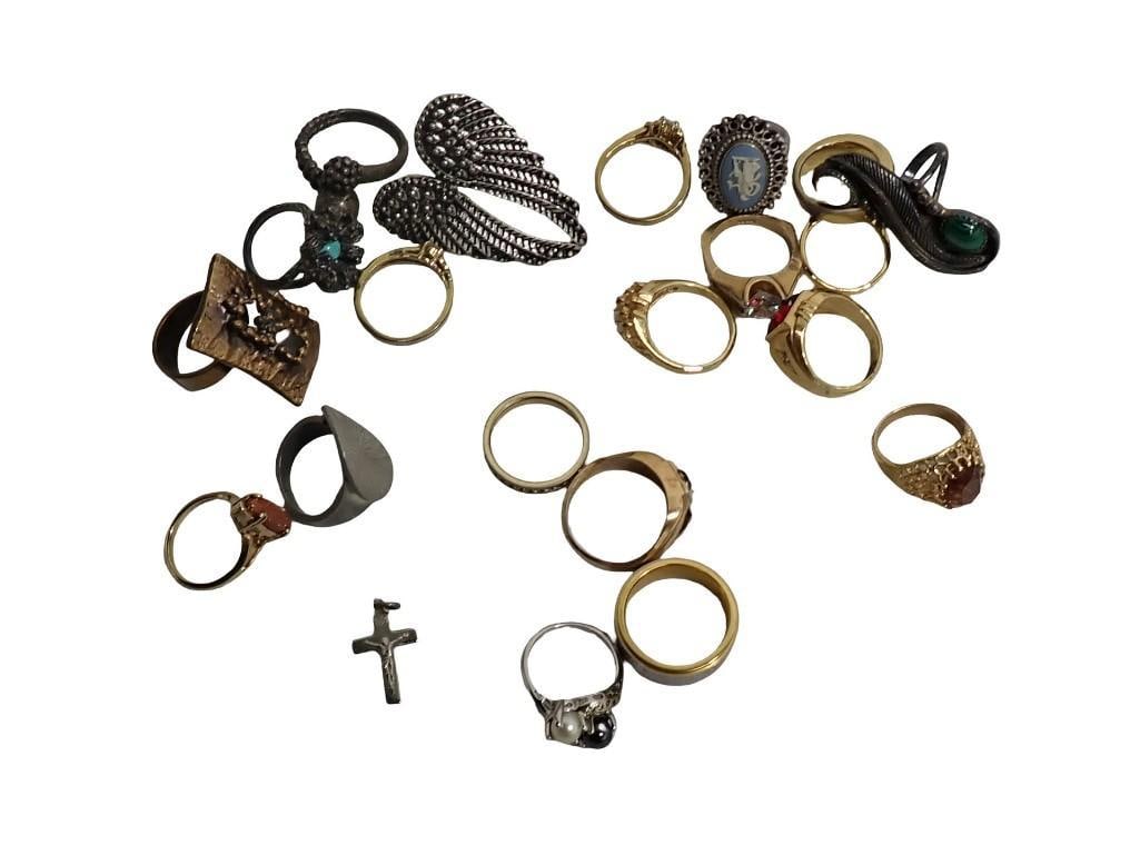Lot of Costume Jewelry - mostly rings and a small sterling silver cross (1 of 9)