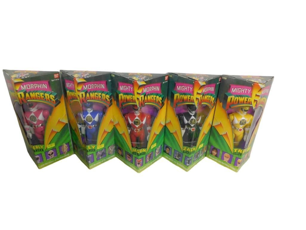 Set of 5 Bandai Mighty Morphin Power Rangers Action Figures - Pink, Blue, Red, Black and Yellow: Set of 5 Bandai Mighty Morphin Power Rangers Action Figures - Pink, Blue, Red, Black and Yellow All pictures are considered part of the description and should be examined carefully by bidders. Live