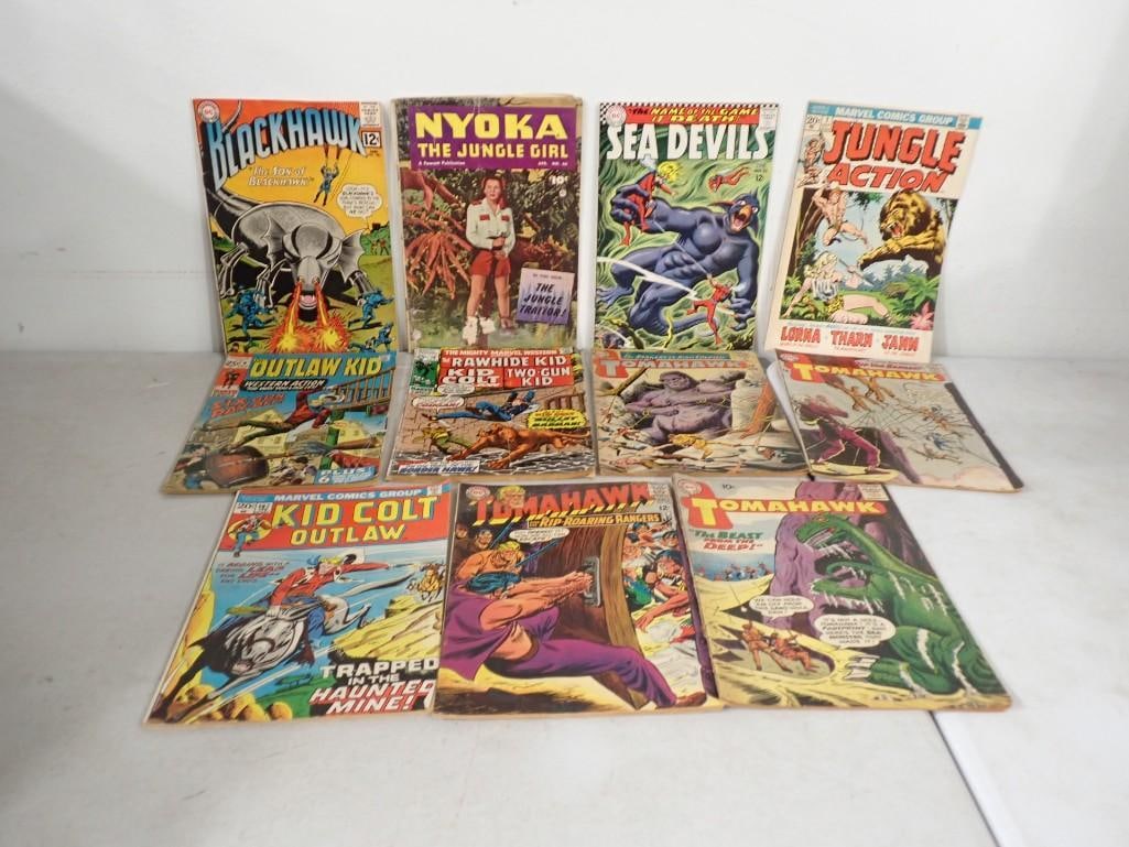 Comic Books including Blackhawk, Nyoka, Sea Devils, Jungle Action, Outlaw Kid, Kid Colt, Tomahawk, (1 of 4)