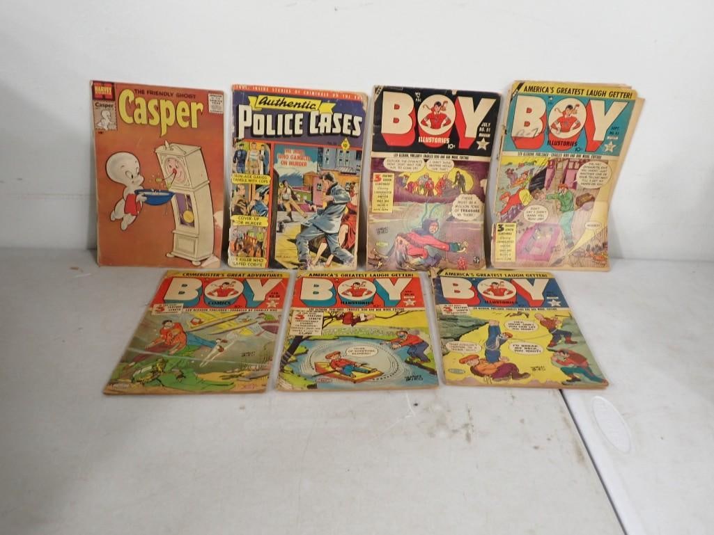 10 cent comics including Casper the Friendly Ghost, Authentic Police Cases, Boy Illustories, (1 of 4)
