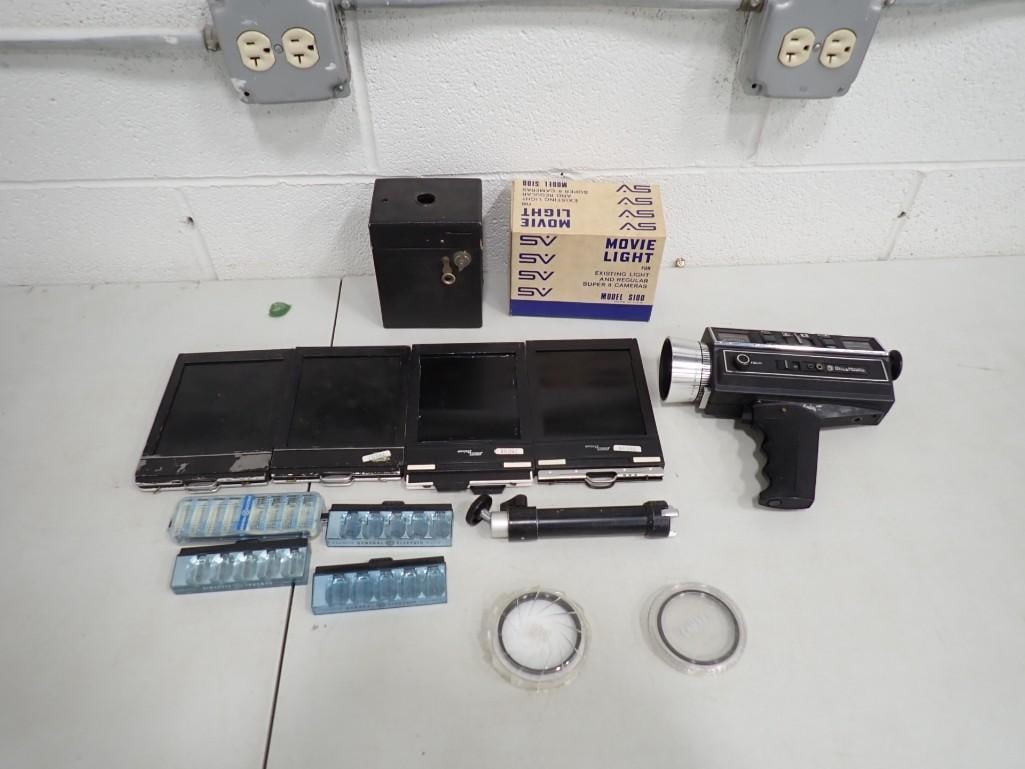 Vintage Bell & Howell 8mm Camera, Flash Cubes, Film Sheet Holders, Movie Light S100 for Super 8, etc (1 of 9)