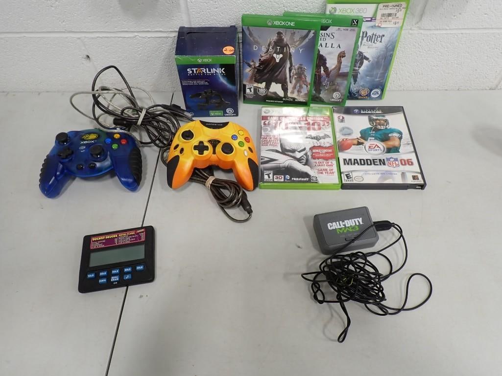 Video Game Lot including XBox Controllers, XBox Games, Madden 06 Game Cube Gaem, Strlink, etc (1 of 8)