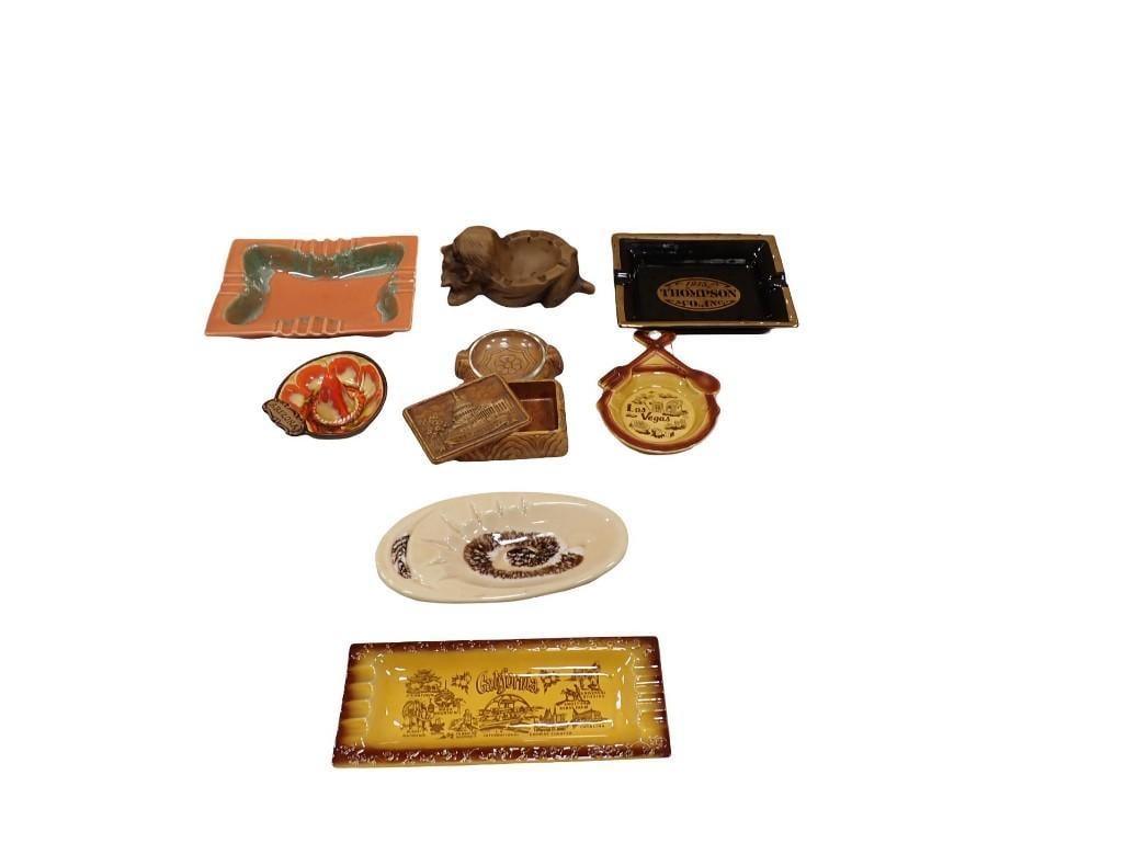 Lot of Vintage Ashtrays incl USA Pottery, Treasure Craft, Las Vegas Souvenir, Washington DC Desktop: Lot of Vintage Ashtrays incl USA Pottery, Treasure Craft, Las Vegas Souvenir, Washington DC Desktop Souvenir Cigarette Holder and Ashtray, Grumpy's 1975 Troll All pictures are considered part of