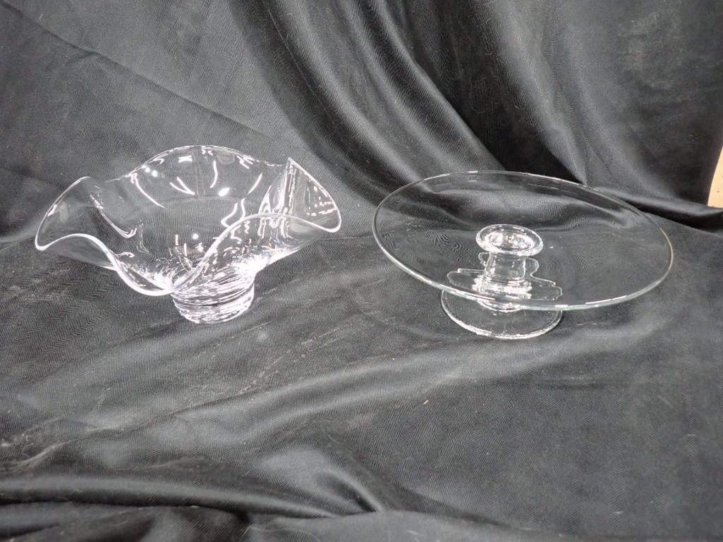 Simon Pearce Signed Cake Stand Hartland Collection and Chelsea Ruffled Hand Blown 9" Medium Glass Bo (1 of 9)