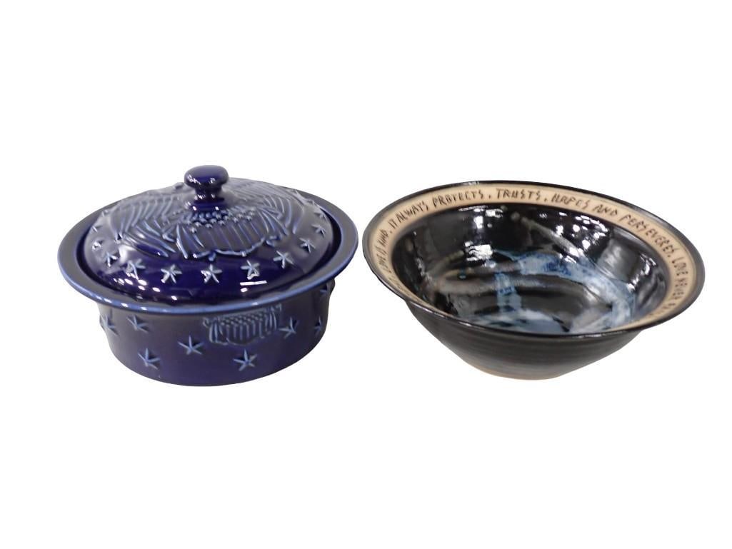 Bryan Becker Clayworks Signed Trust Bowl and Longaberger Pottery Covered Casserole Dish (1 of 5)