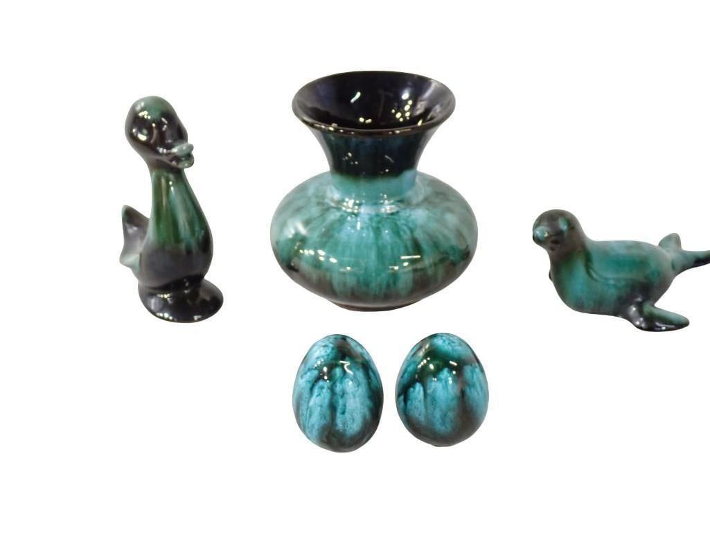 Lot of Blue Mountain Pottery incl Vase, Duck, Seal, and 2 Eggs (1 of 5)