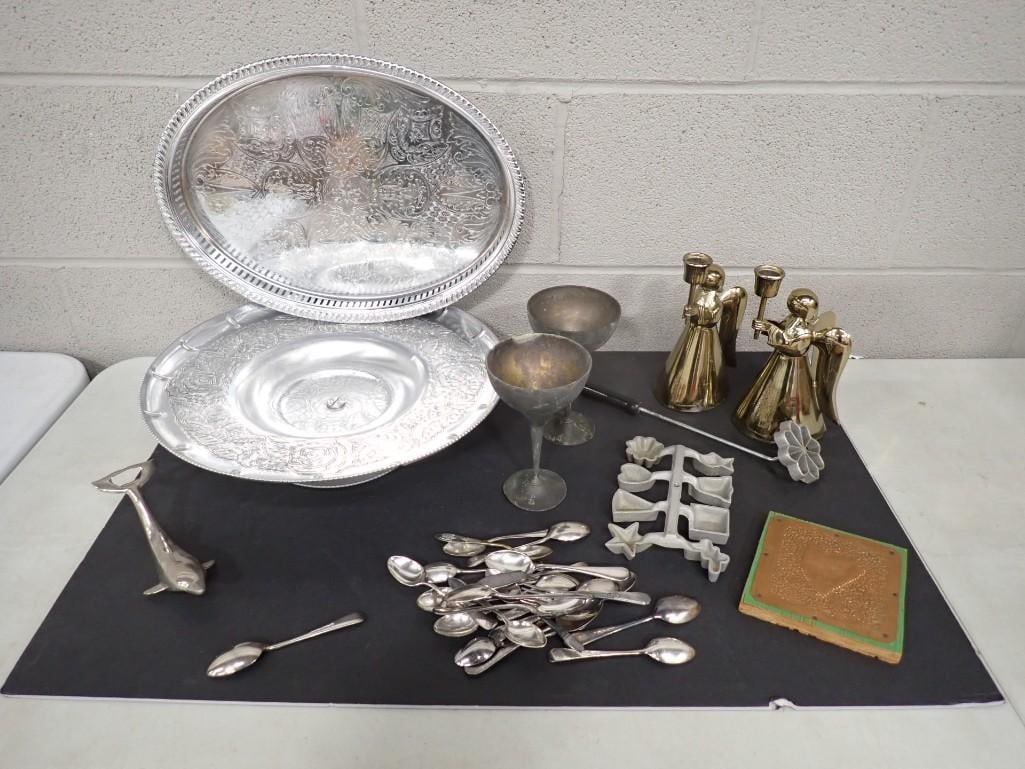 Collectibles incl Goblets, Dolphin Bottle Opener, Serving Trays, Angel Candle Holders, Spoons, etc (1 of 10)