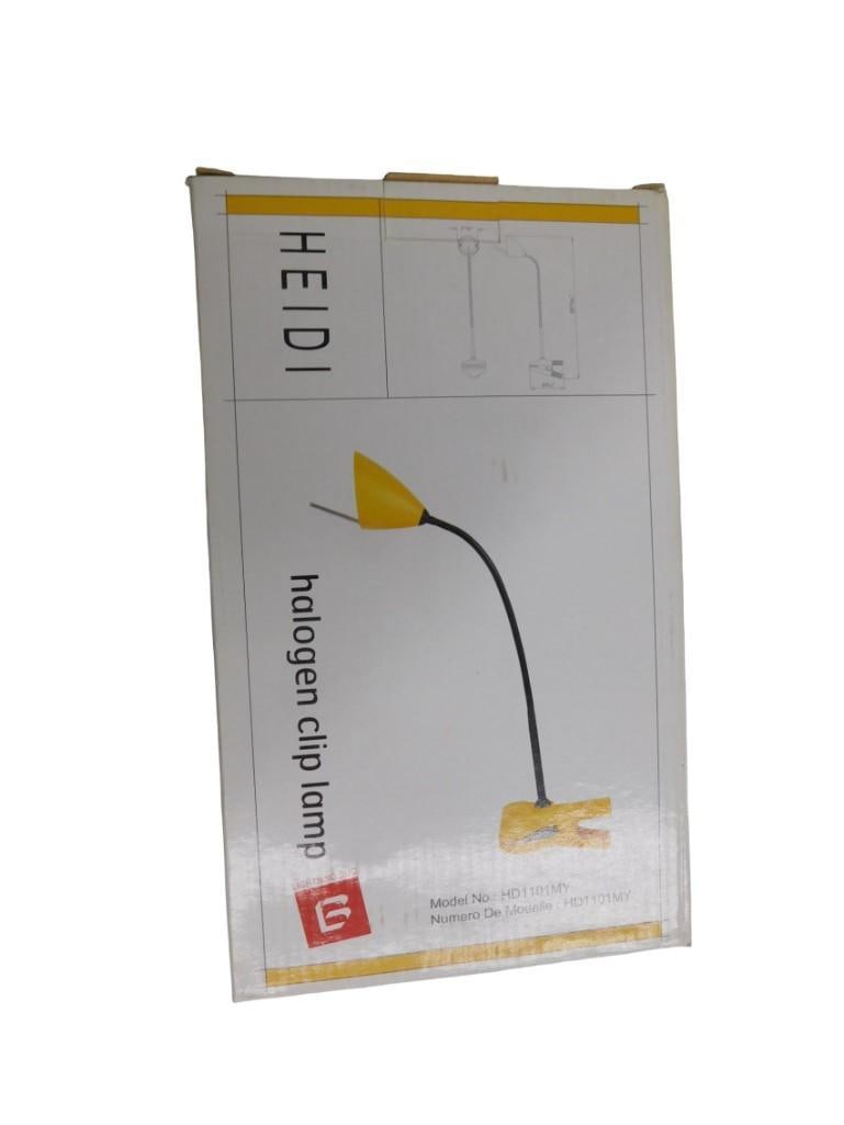 Heidi Halogen Clip Lamp New in Box Yellow: Heidi Halogen Clip Lamp New in Box Yellow All pictures are considered part of the description and should be examined carefully by bidders. Live Auctioneers is now offering Live Shipping through th