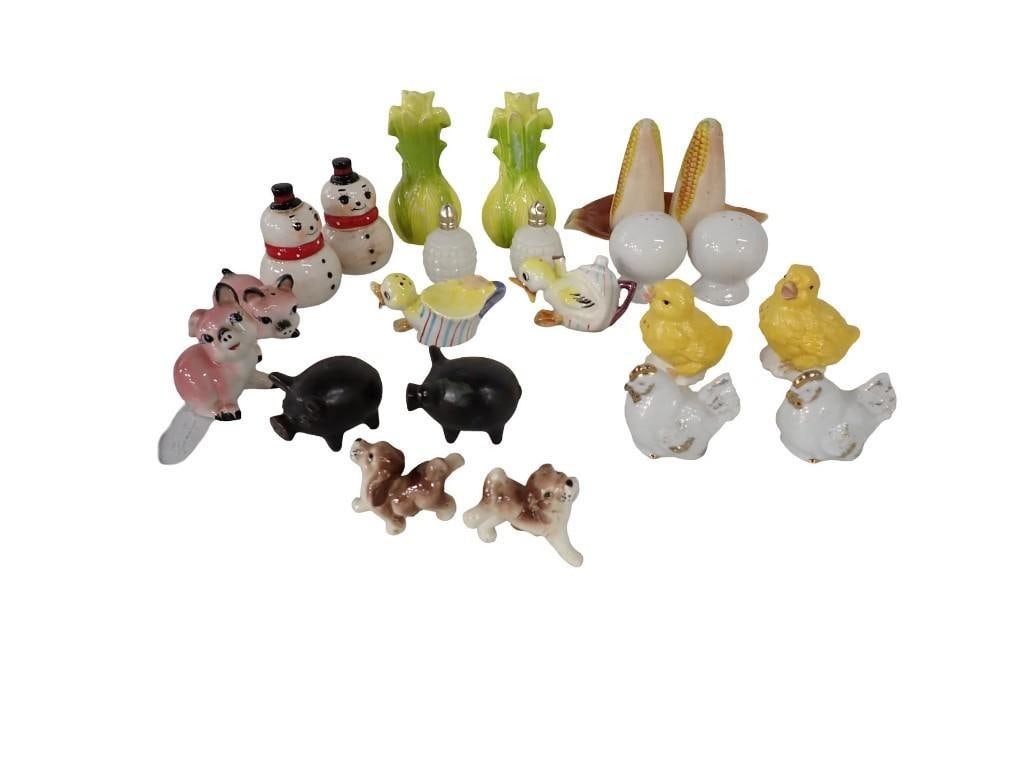 Lot of Figural Salt and Pepper Shakers incl Vintage Animals, Snowmen, Chicks, Dogs, Pigs, Etc (1 of 7)