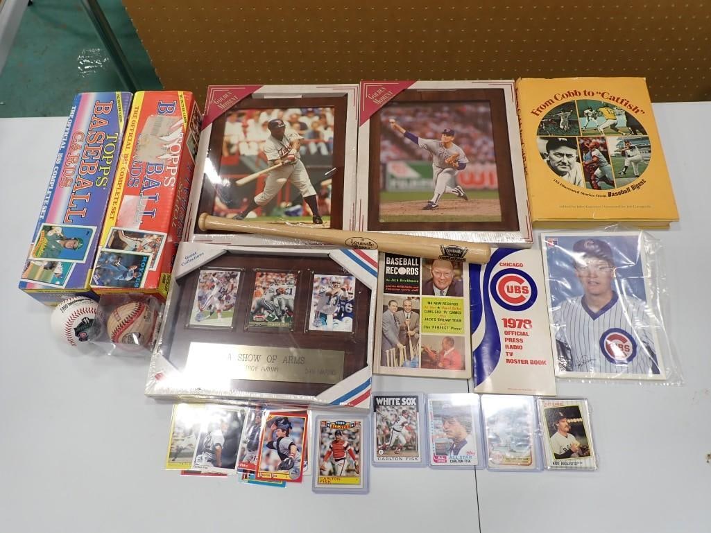 Baseball Lot including Mini Louisville Slugger, Plaques, Cards, Vintage, Baseballs, etc. Cubs, Sox (1 of 12)