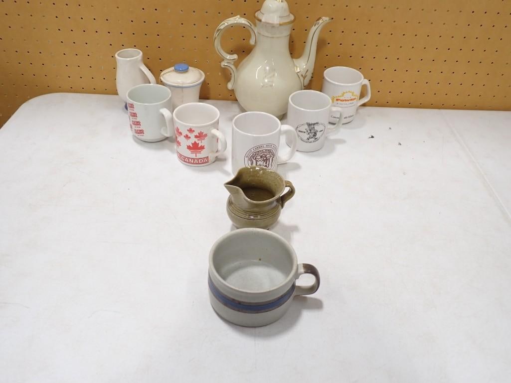 Vintage Coffee Pot, Mugs, Creamer, Etc: Vintage Coffee Pot, Mugs, Creamer, Etc. Assorted. All pictures are considered part of the description and should be examined carefully by bidders. Live Auctioneers is now offering Live Shippin