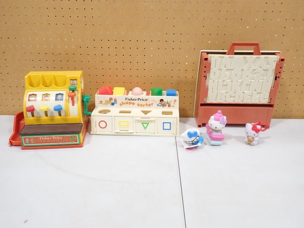 Vintage Toys incl Fisher Price Shape Sorter, 1970s Fisher Price School Days Desk, Fisher Price Cash (1 of 8)