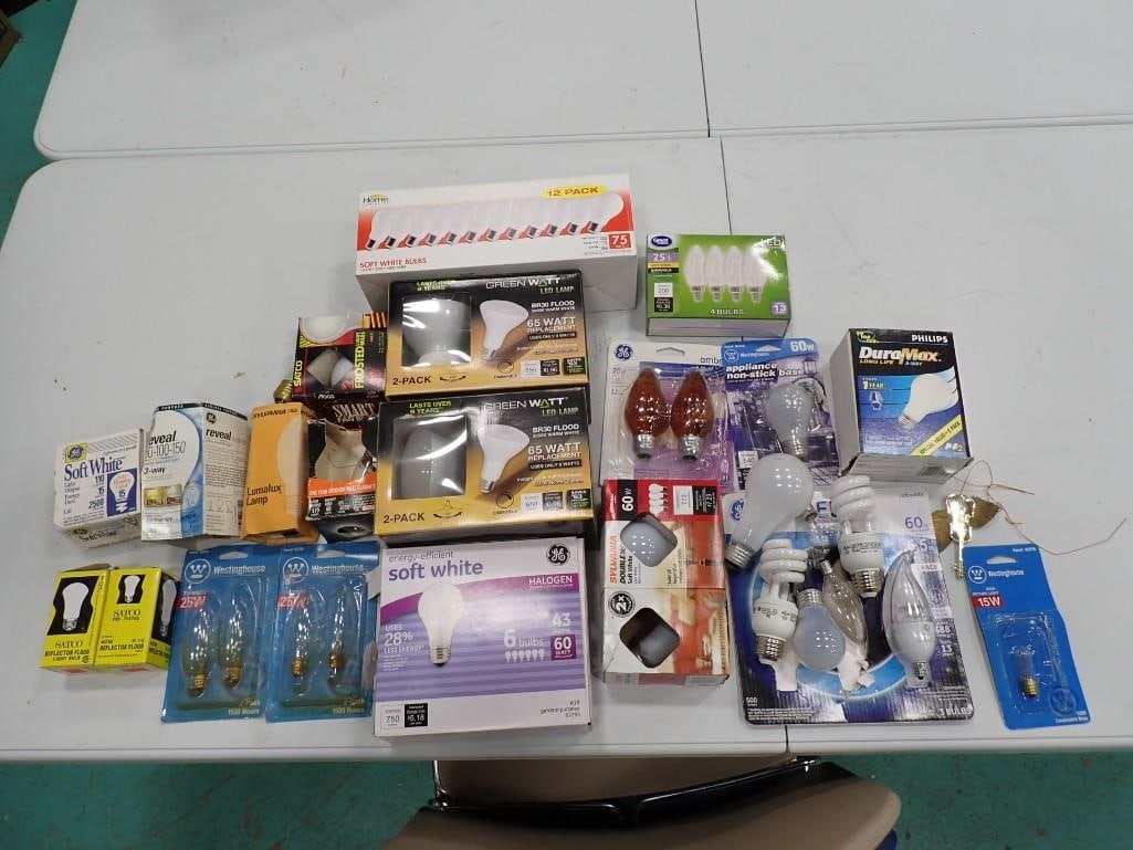 Lot of Light Bulbs Assorted Sizes, Shapes, Etc: Lot of Light Bulbs Assorted Sizes, Shapes, Etc All pictures are considered part of the description and should be examined carefully by bidders. Live Auctioneers is now offering Live Shipping through t