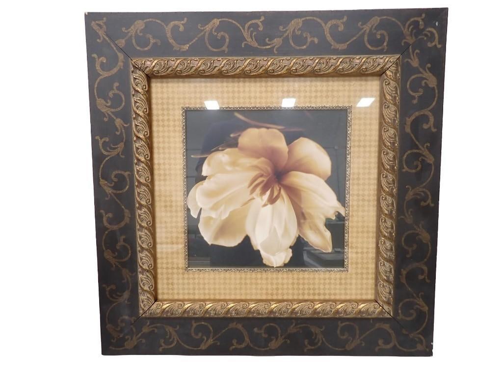 Framed Floral Print Still Life in a Fancy Frame 23" x 23": Framed Floral Print Still Life in a Fancy Frame 23" x 23" All pictures are considered part of the description and should be examined carefully by bidders. Live Auctioneers is now offering Live
