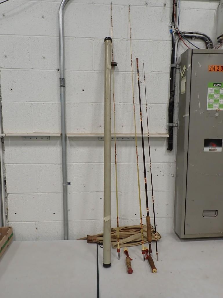3 Fishing rods including 3 Southbend fiberglass fly rods one with a hard case (1 of 13)
