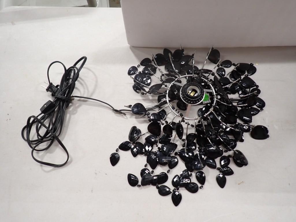 Hanging Swag Lamp with Black Dangles: Hanging Swag Lamp with Black Dangles Condition: untested All pictures are considered part of the description and should be examined carefully by bidders. Live Auctioneers is now offering L