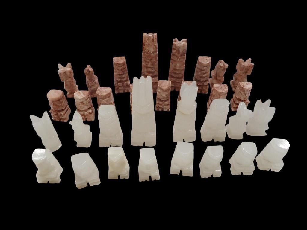 Pink and White Onyx Chess Pieces: Pink and White Onyx Chess Pieces All pictures are considered part of the description and should be examined carefully by bidders. Live Auctioneers is now offering Live Shipping through them. This is a