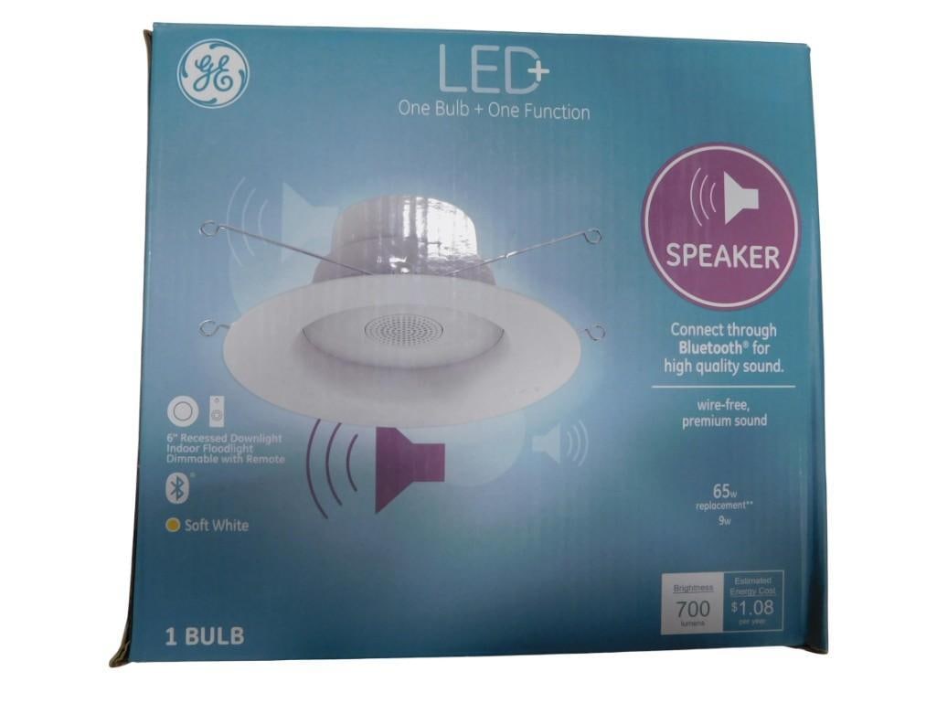 New in Box GE LED Light Bulb / USB Speaker - 6" Recessed Downlight Dimmable with Remote: New in Box GE LED Light Bulb / USB Speaker - 6" Recessed Downlight Dimmable with Remote All pictures are considered part of the description and should be examined carefully by bidders. Live Auctio