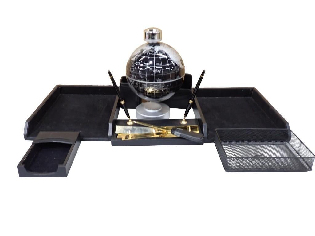 Black Globe, Desk Set, Etc: Black Globe, Desk Set, Etc All pictures are considered part of the description and should be examined carefully by bidders. Live Auctioneers is now offering Live Shipping through them. This is an opti