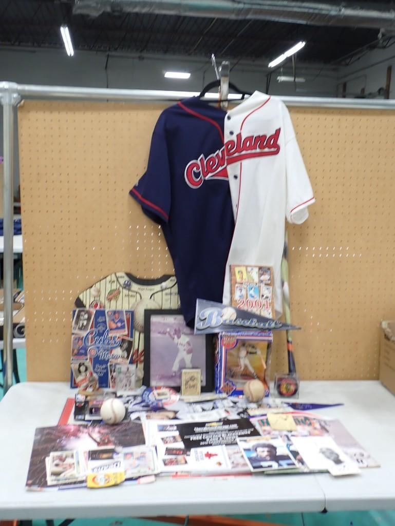 Sports Lot including Cleveland Baseball Jersey, Starting Lineup, Blackhawks Hockey Puck, Minnie Mino (1 of 8)