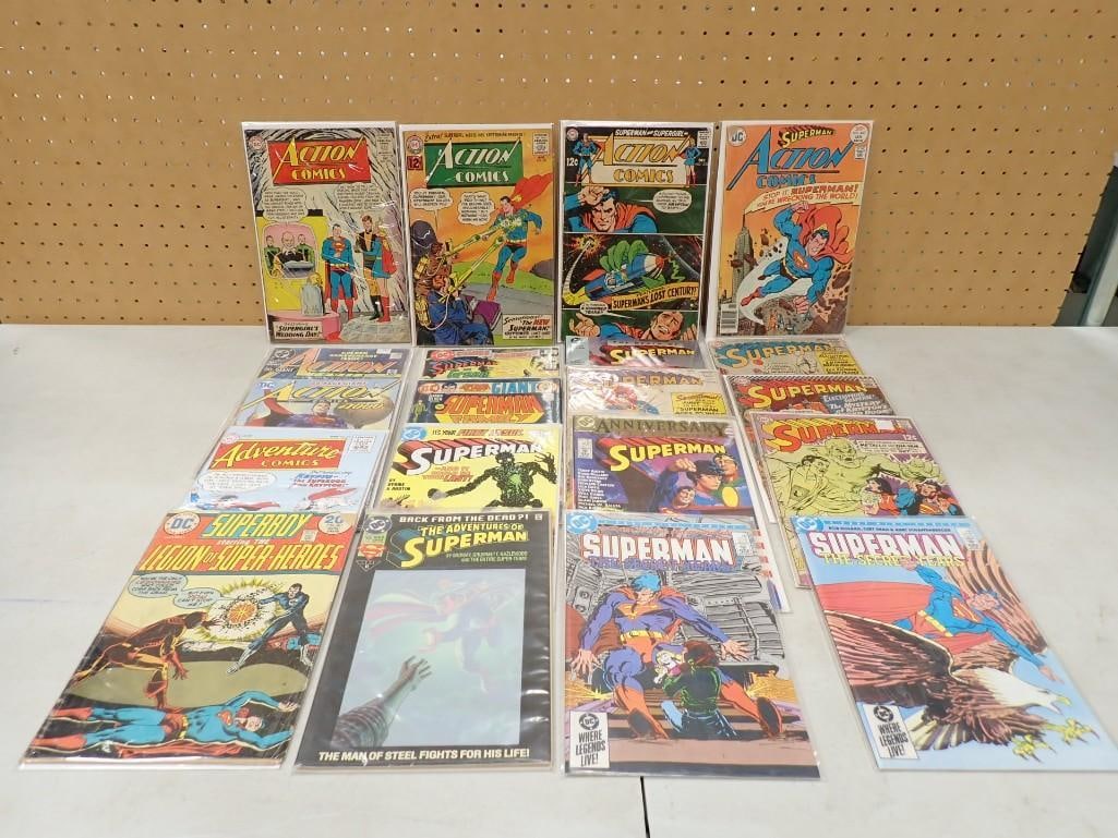 Comic Books including Superman, Action Comics, etc. Many are 12 cent comics (1 of 8)