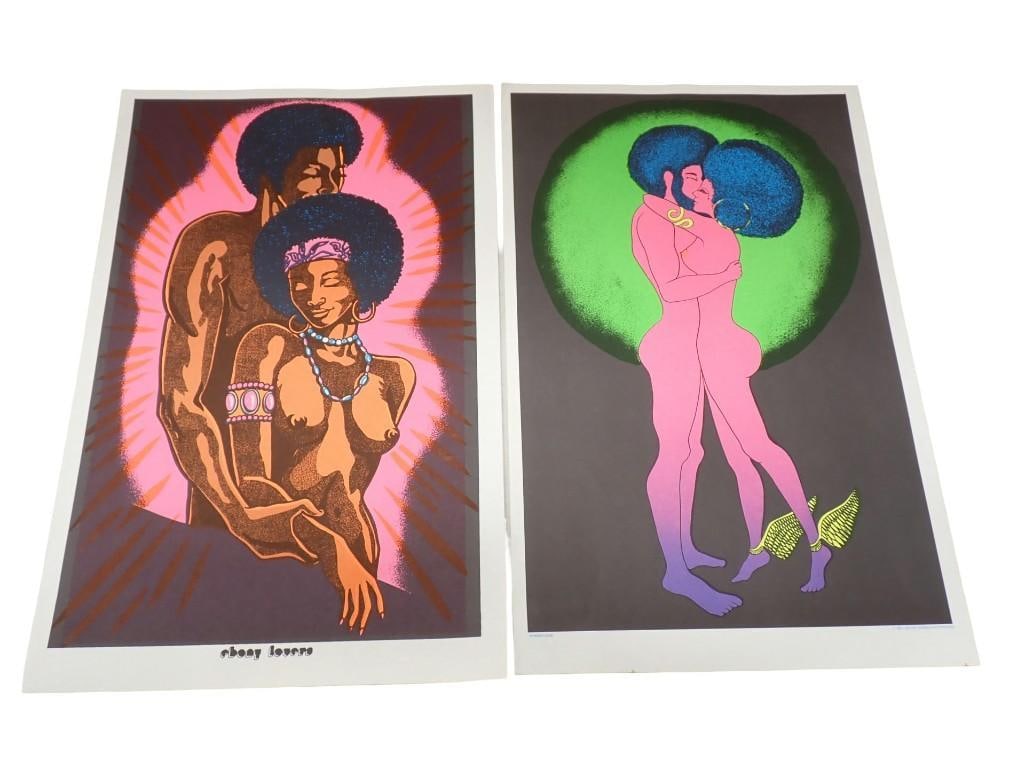 Vintage 1970's Blacklight Psychedelic African American Posters - Winged Love and Ebony Lovers: Vintage 1970's Blacklight Psychedelic African American Posters - Winged Love and Ebony Lovers - each measure roughly 11x17" All pictures are considered part of the description and should be ex
