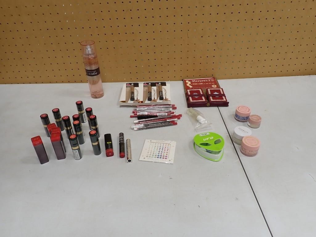 Misc. Lot of Make-up, Royalty Word Card Came, Crystal Face Jewels, UFO SFH Eyelashes, etc.: Misc. Lot of Make-up, Royalty Word Card Came, Crystal Face Jewels, UFO SFH Eyelashes, etc. All pictures are considered part of the description and should be examined carefully by bidders. Live Auction