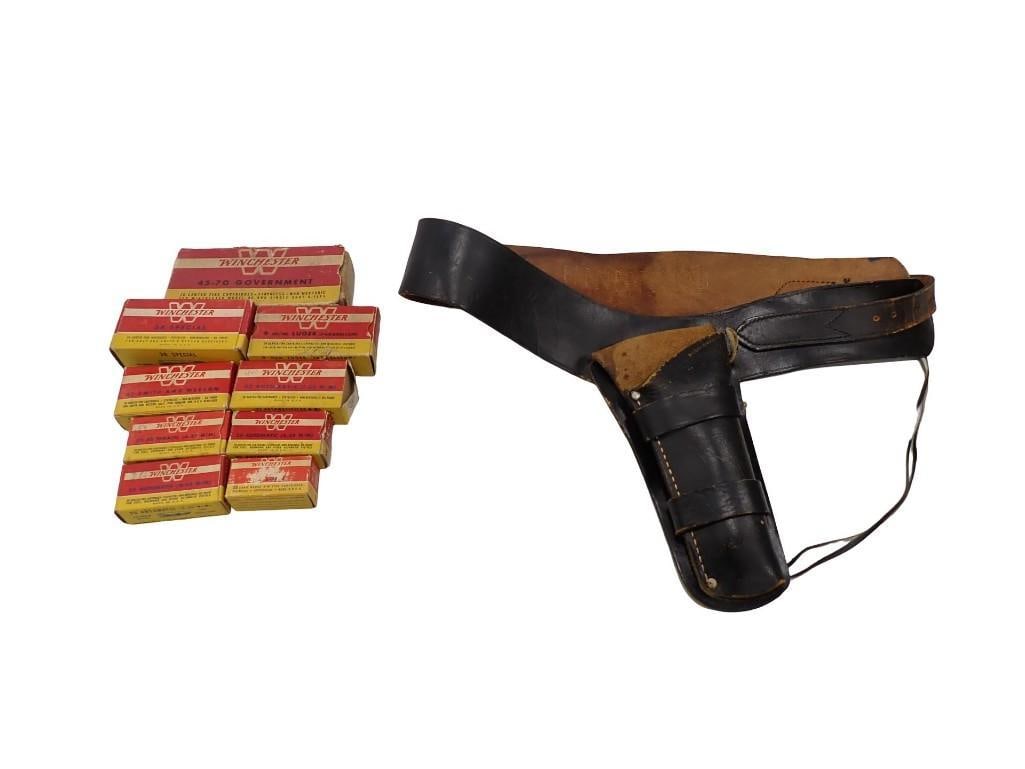 Leather Gun Holster and EMPTY Winchester Ammo Boxes: Leather Gun Holster and EMPTY Winchester Ammo Boxes All pictures are considered part of the description and should be examined carefully by bidders. Live Auctioneers is now offering Live Shipping thro