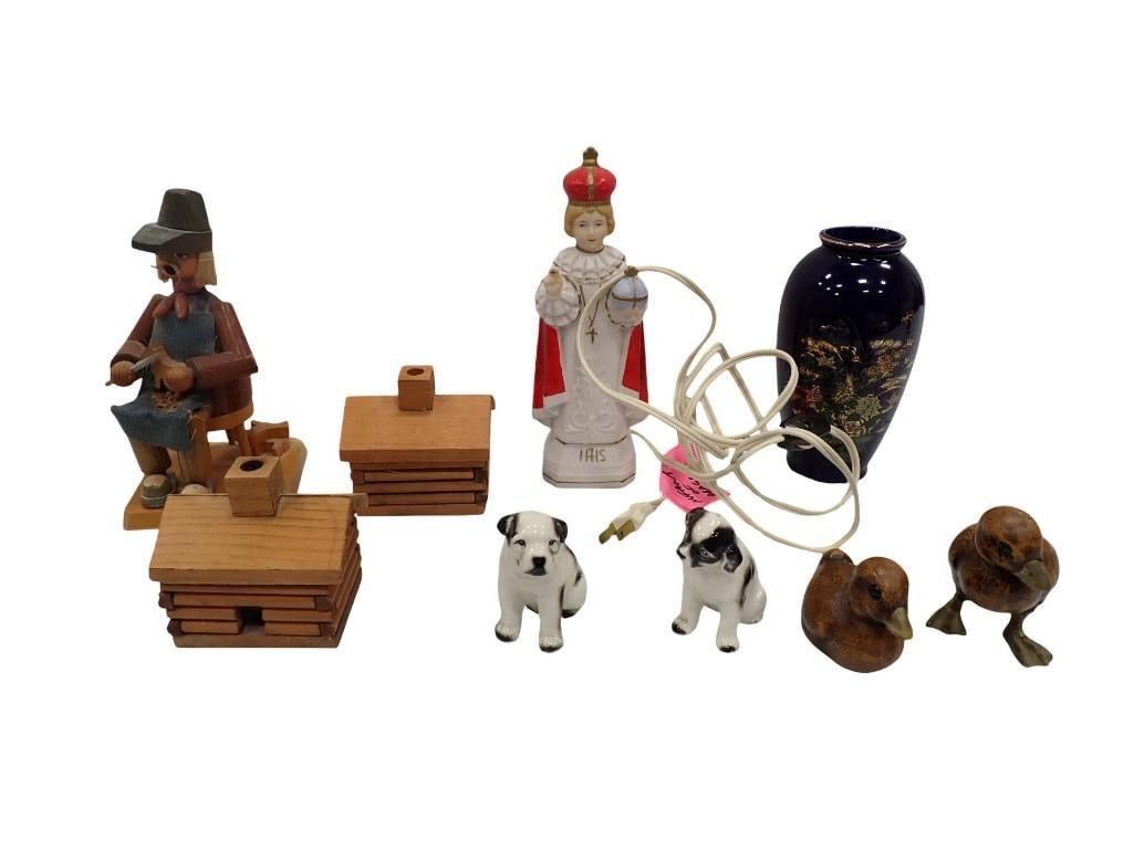 Vintage Collectibles incl Carved Wood German Smoker, Log Cabin Incense Burners, Sato Gordon Vase (1 of 20)
