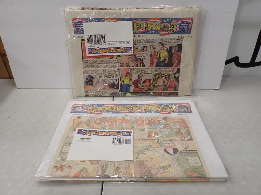 2 Sunday Funnies Comic Sections of the Newspaper incl 1914 and 1938 Reproductions: 2 Sunday Funnies Comic Sections of the Newspaper incl 1914 and 1938 Reproductions All pictures are considered part of the description and should be examined carefully by bidders. Live Auctioneers is n
