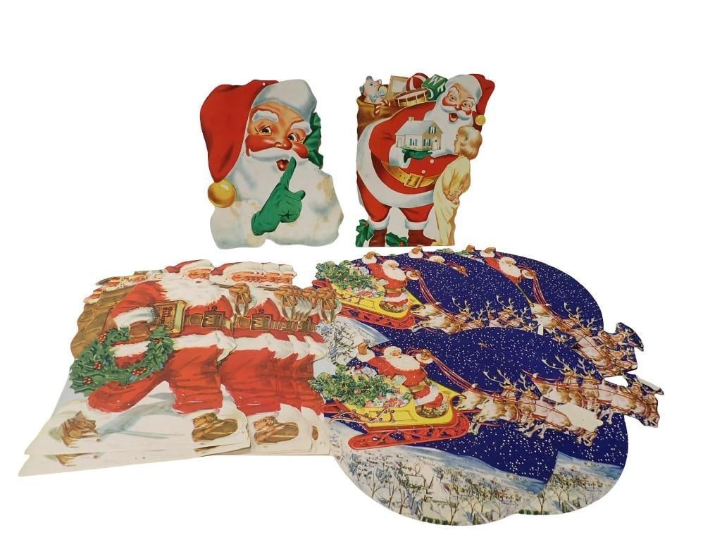 Vintage Die Cut Santa Christmas Decorations Paper or Light Cardboard: Vintage Die Cut Santa Christmas Decorations Paper or Light Cardboard All pictures are considered part of the description and should be examined carefully by bidders. Live Auctioneers is now offering L