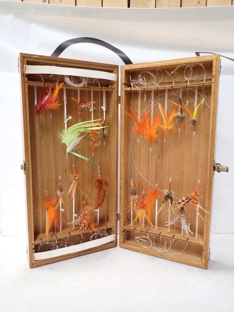 Fishing Flies Fly Fishing Lures in a Wood Box: Fishing Flies Fly Fishing Lures in a Wood Box All pictures are considered part of the description and should be examined carefully by bidders. Live Auctioneers is now offering Live Shipping through th