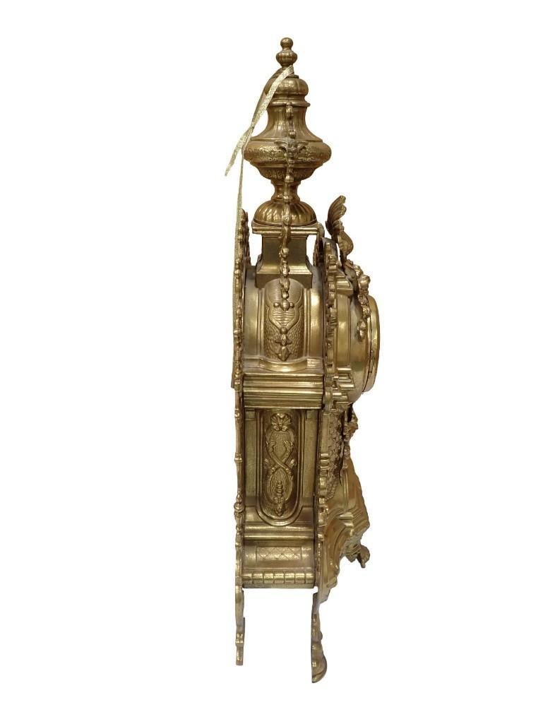 Antique Franz Hermle & Sons Clock and Candelabra Set Ornate Brass Marked FHS Germany 130-070 - 10