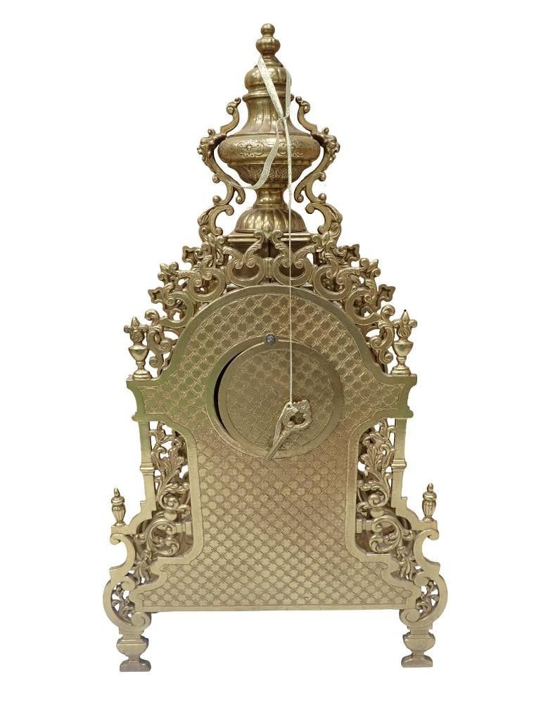 Antique Franz Hermle & Sons Clock and Candelabra Set Ornate Brass Marked FHS Germany 130-070 - 11