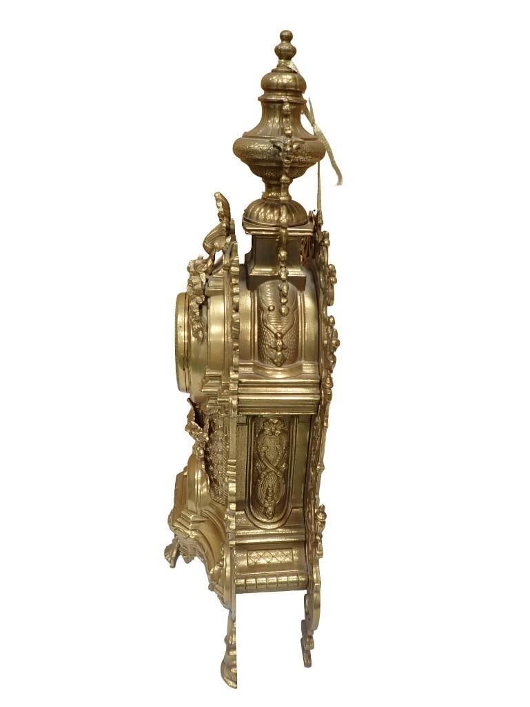 Antique Franz Hermle & Sons Clock and Candelabra Set Ornate Brass Marked FHS Germany 130-070 - 12