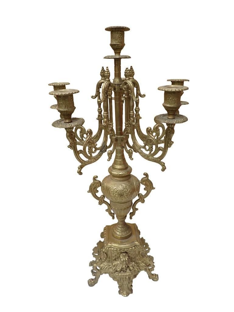 Antique Franz Hermle & Sons Clock and Candelabra Set Ornate Brass Marked FHS Germany 130-070 - 14