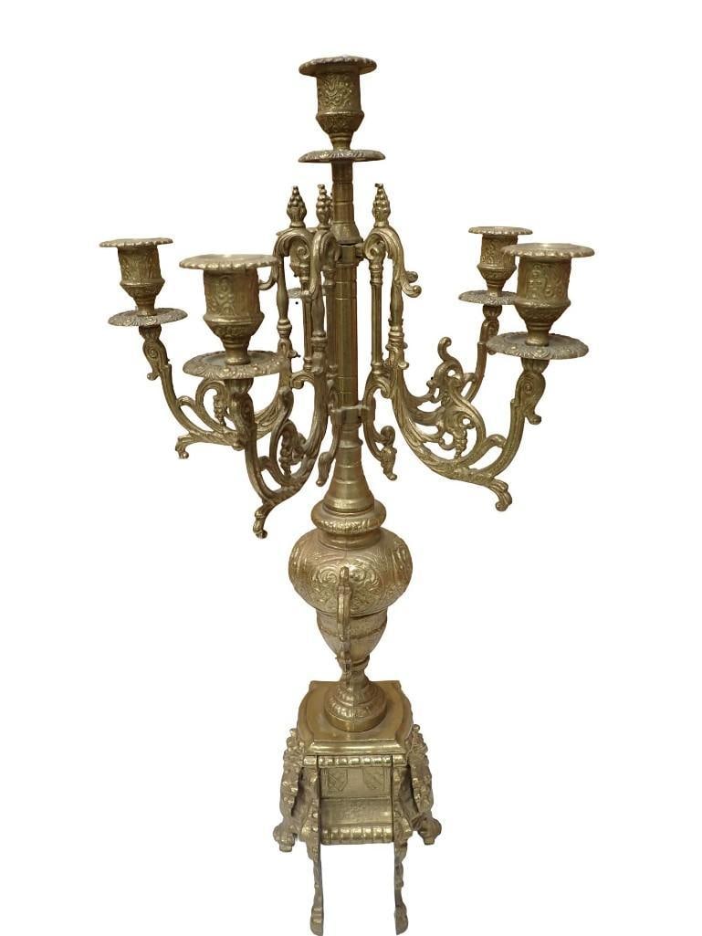 Antique Franz Hermle & Sons Clock and Candelabra Set Ornate Brass Marked FHS Germany 130-070 - 15