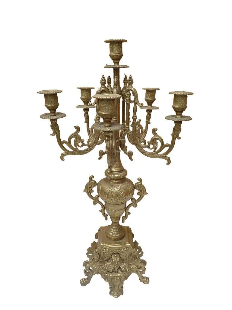 Antique Franz Hermle & Sons Clock and Candelabra Set Ornate Brass Marked FHS Germany 130-070 - 16