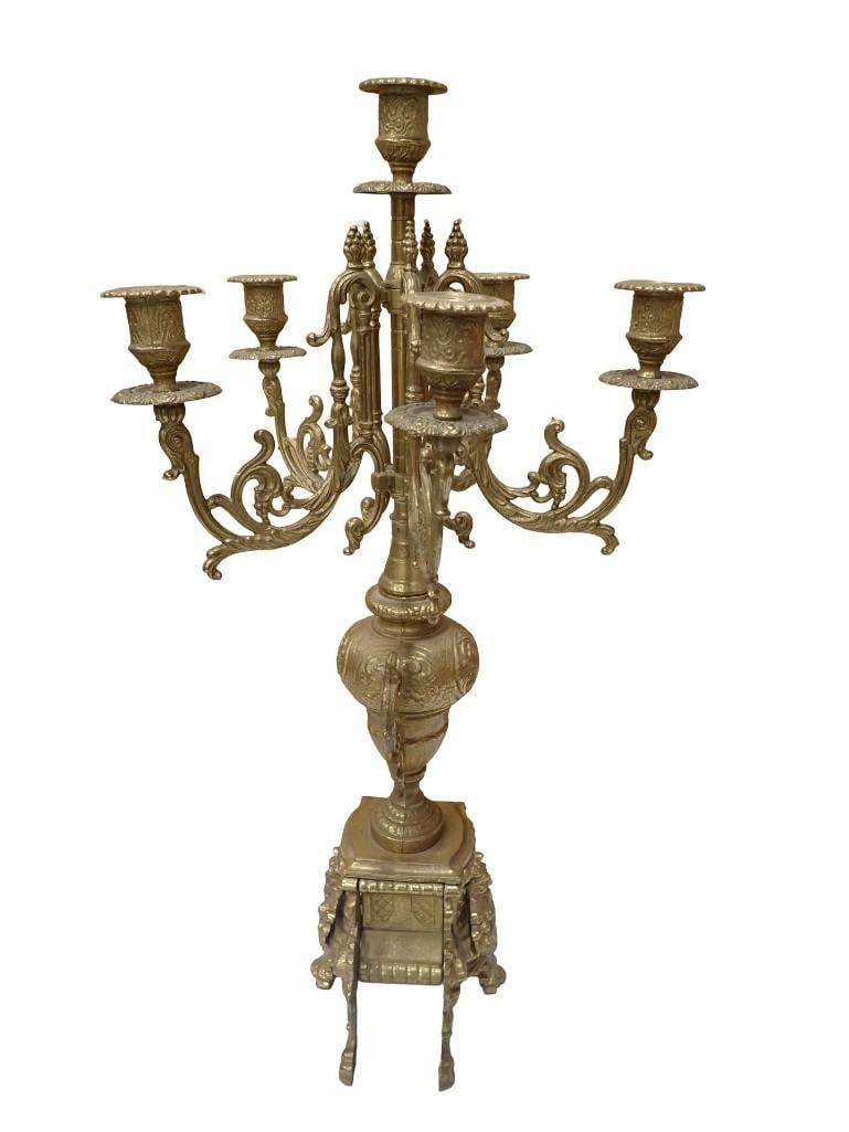 Antique Franz Hermle & Sons Clock and Candelabra Set Ornate Brass Marked FHS Germany 130-070 - 17