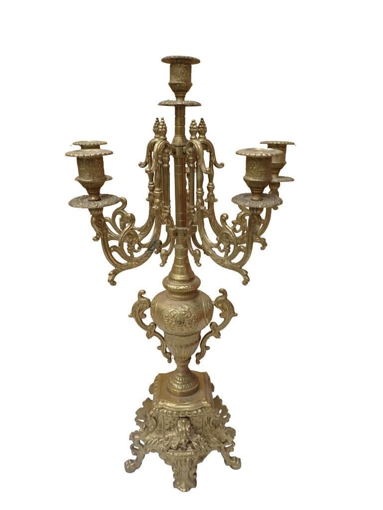 Antique Franz Hermle & Sons Clock and Candelabra Set Ornate Brass Marked FHS Germany 130-070 - 18