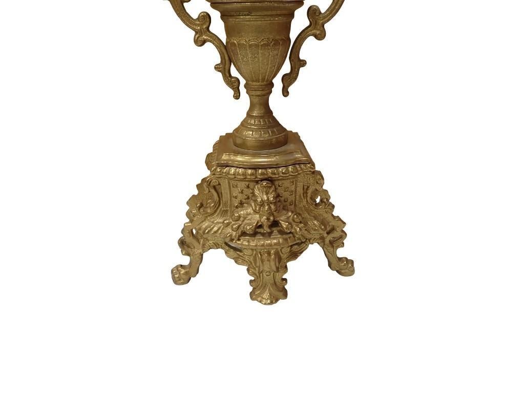 Antique Franz Hermle & Sons Clock and Candelabra Set Ornate Brass Marked FHS Germany 130-070 - 19