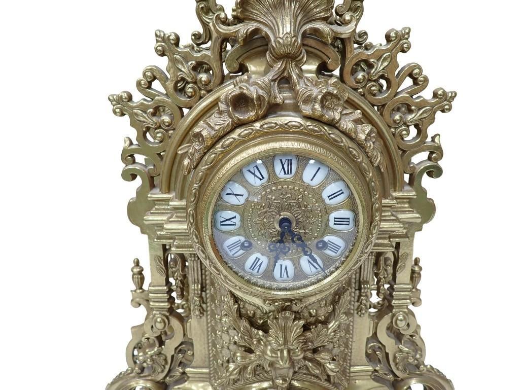 Antique Franz Hermle & Sons Clock and Candelabra Set Ornate Brass Marked FHS Germany 130-070 - 2