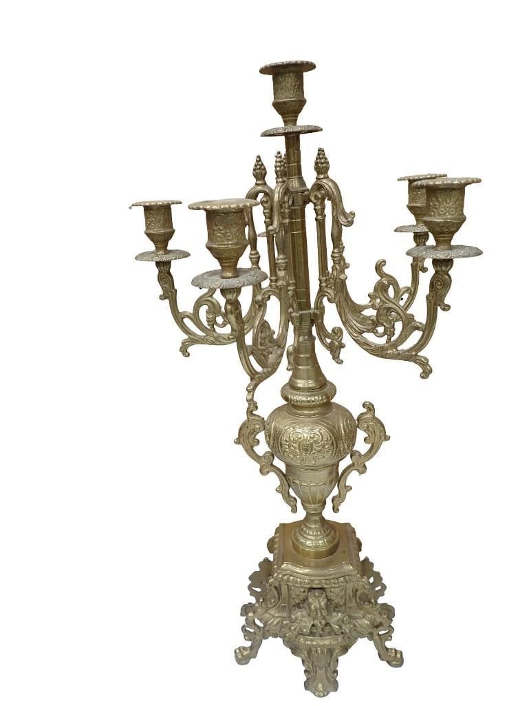 Antique Franz Hermle & Sons Clock and Candelabra Set Ornate Brass Marked FHS Germany 130-070 - 4