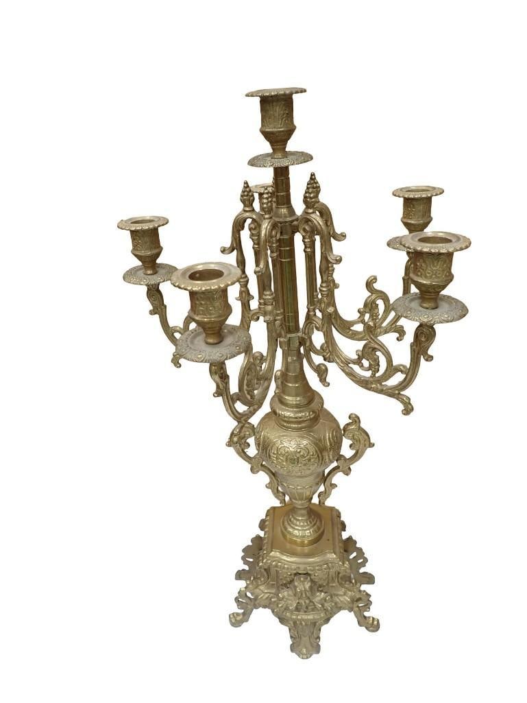 Antique Franz Hermle & Sons Clock and Candelabra Set Ornate Brass Marked FHS Germany 130-070 - 5