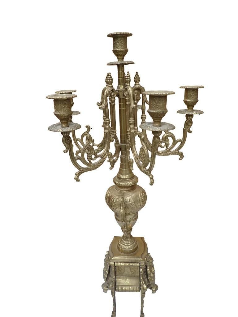 Antique Franz Hermle & Sons Clock and Candelabra Set Ornate Brass Marked FHS Germany 130-070 - 7