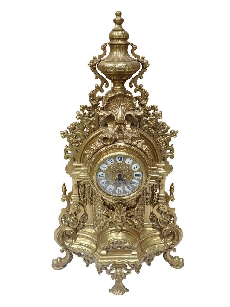 Antique Franz Hermle & Sons Clock and Candelabra Set Ornate Brass Marked FHS Germany 130-070 - 8