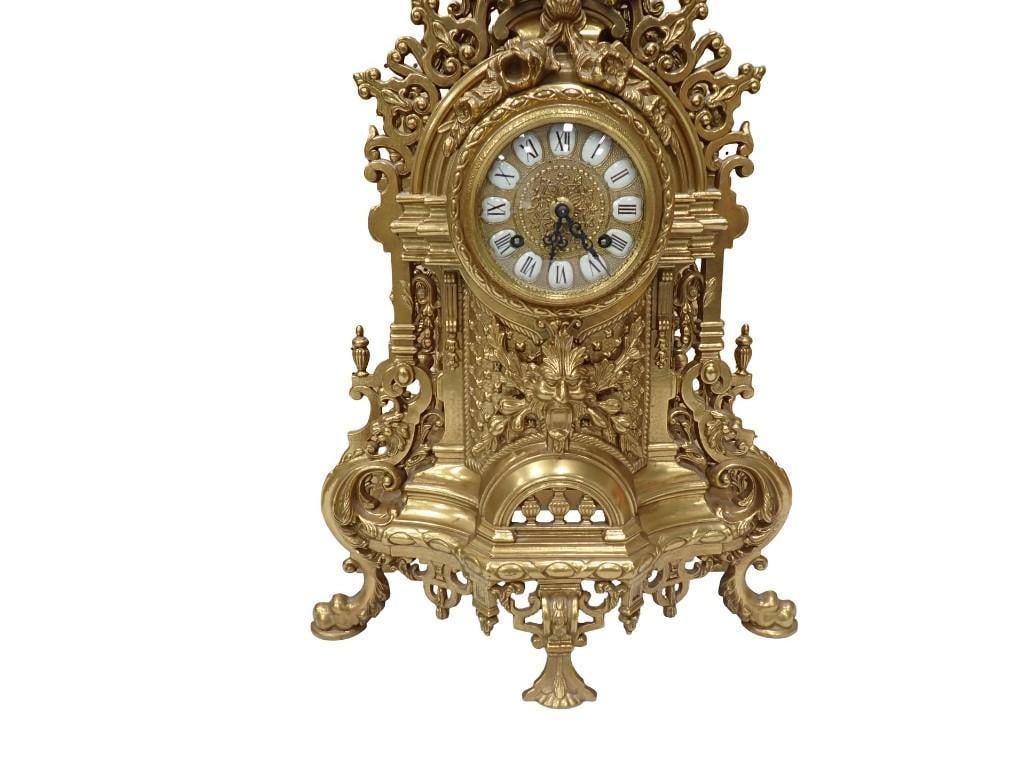 Antique Franz Hermle & Sons Clock and Candelabra Set Ornate Brass Marked FHS Germany 130-070 - 9