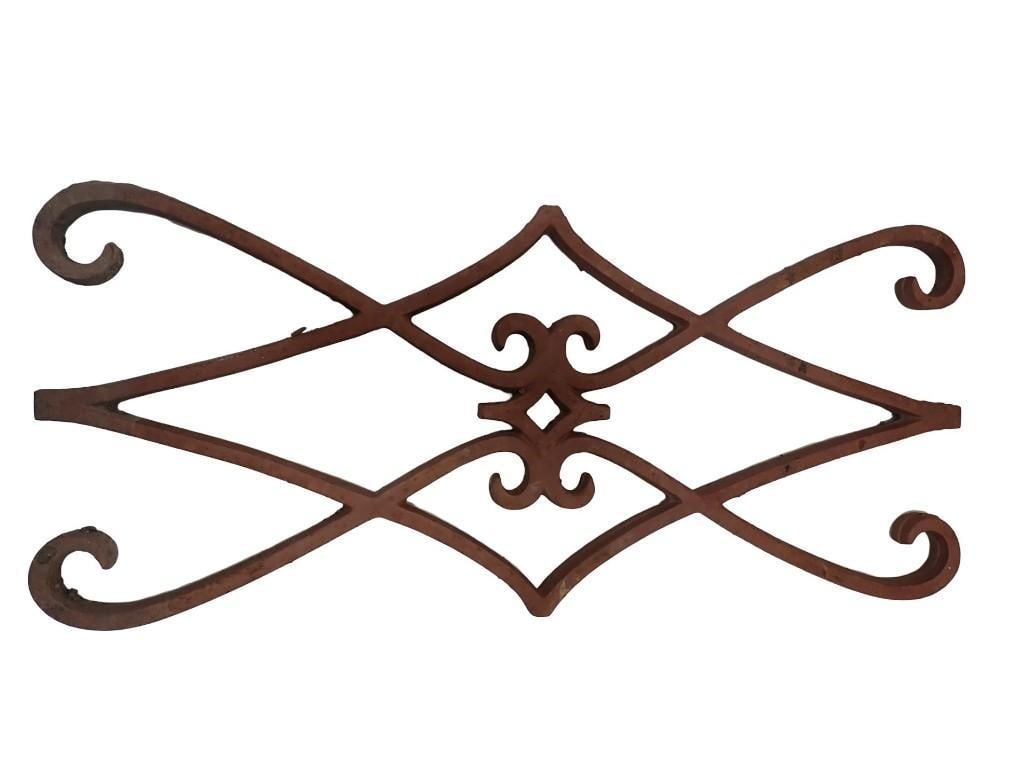 Wrought Iron Ornate Wall Art Pediment with a Brown Metal Finish: Wrought Iron Ornate Wall Art Pediment with a Brown Metal Finish All pictures are considered part of the description and should be examined carefully by bidders. Live Auctioneers is now offering Live S