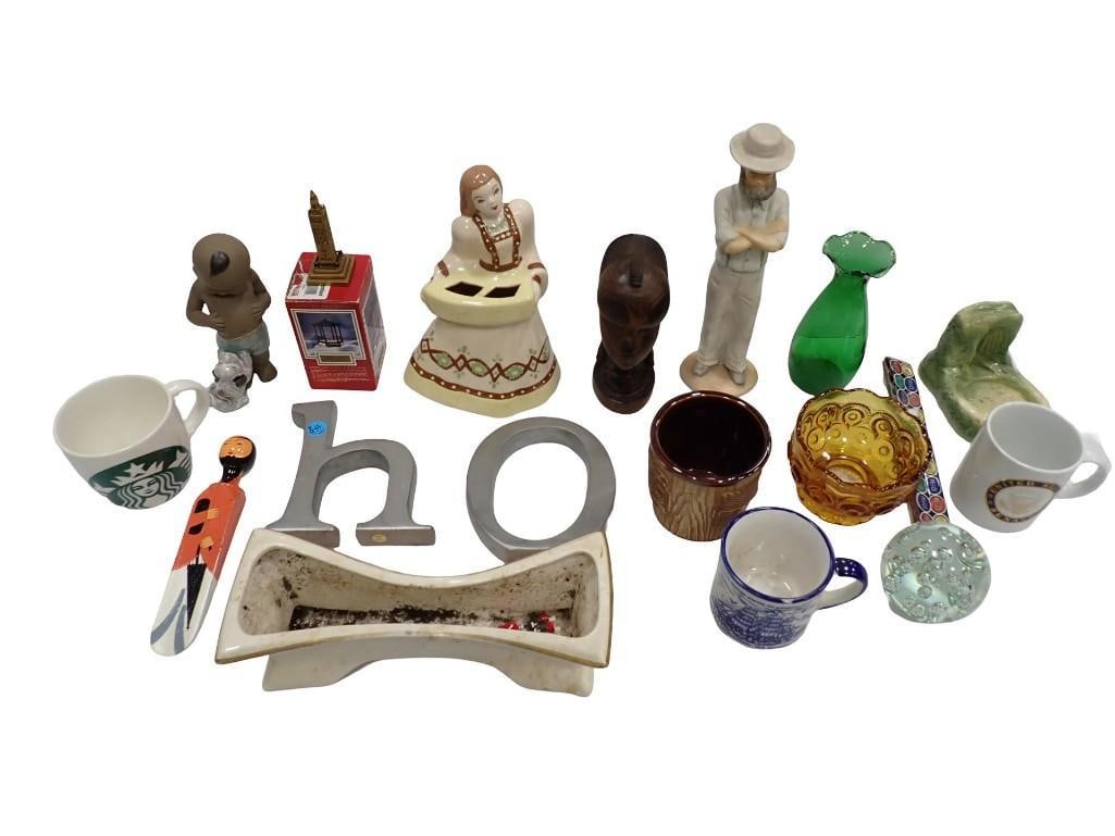 Collectibles incl Colored Glass, Figures, Mugs, Paperweight, Etc: Collectibles incl Colored Glass, Figures, Mugs, Paperweight, Etc All pictures are considered part of the description and should be examined carefully by bidders. Live Auctioneers is now offering Live 