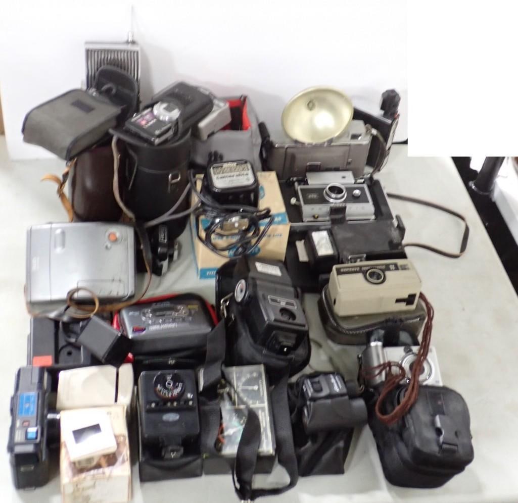 Lot of Vintage Cameras and electronics Lot, etc. including Midland, Sony Walkman, Pana-vue, Vivitar (1 of 9)